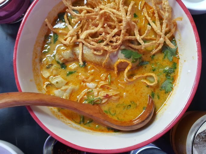 Khao soi, a northern Thai curry-noodle soup, with a